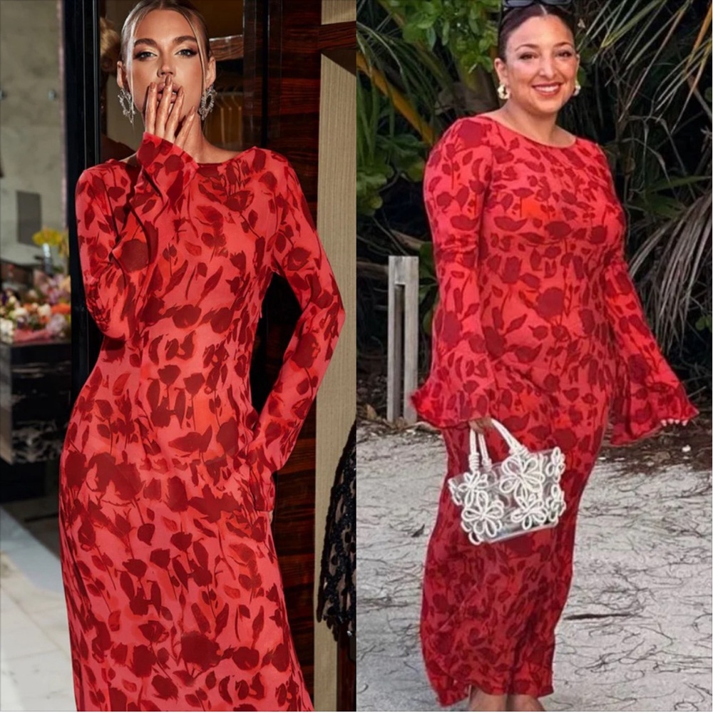 Réalisation Par Red Floral Long Sleeve Maxi Dress - Picture 2 of 12